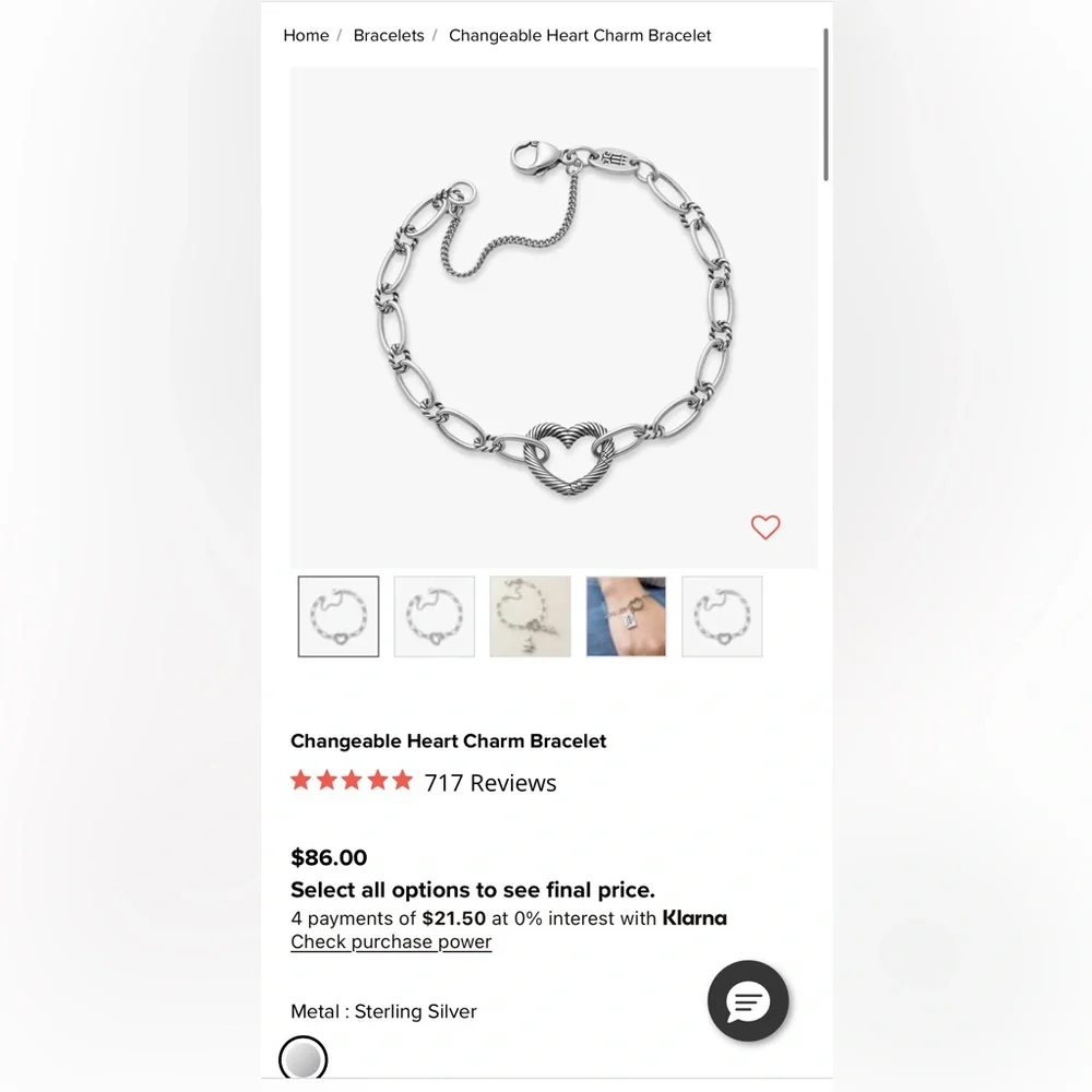 James Avery Changeable Heart Charm Bracelet - Picture 1 of 6